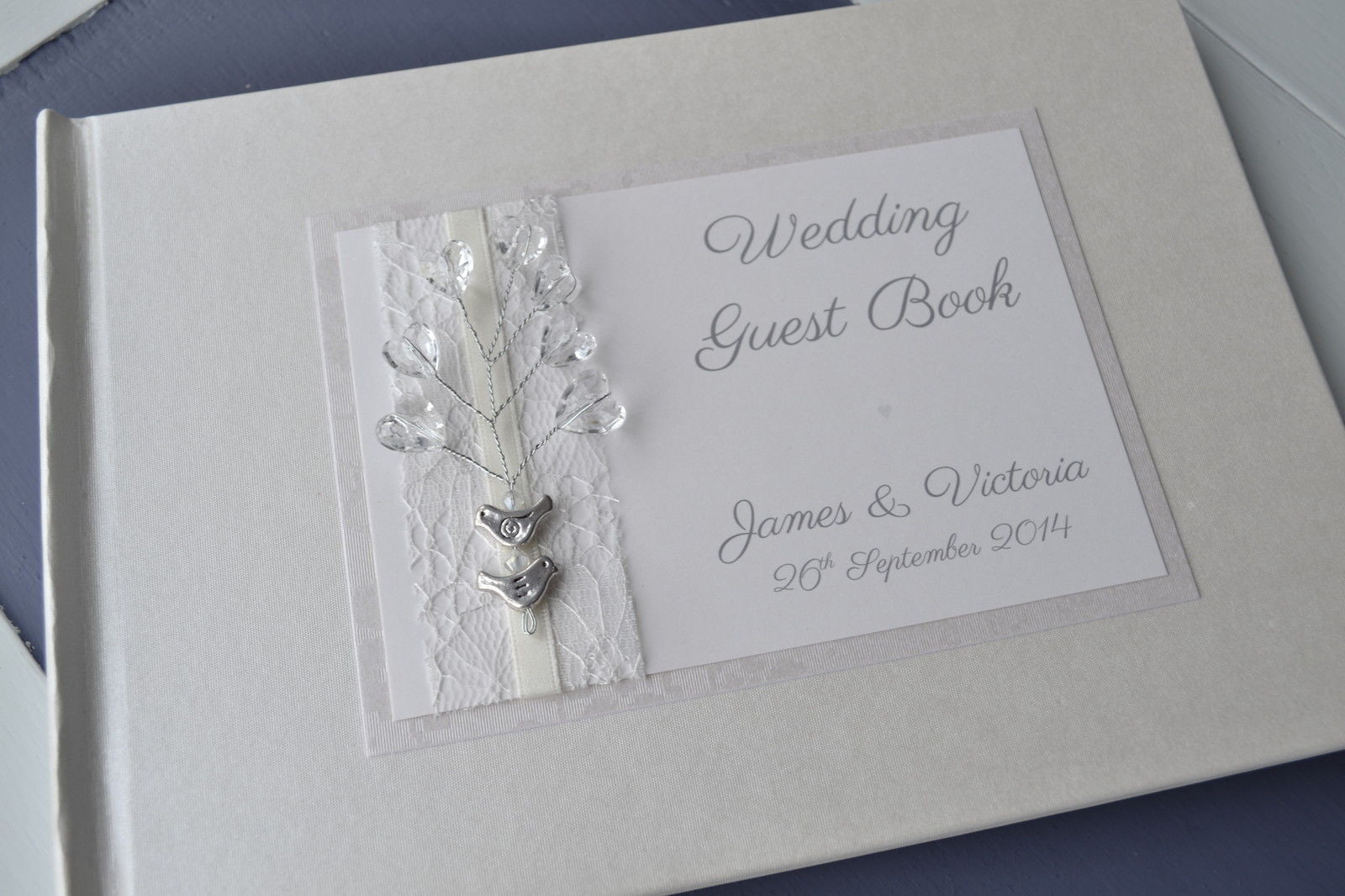 Personalised Wedding Guest Books
 Love Birds Orginal Design Ivory Personalised Wedding