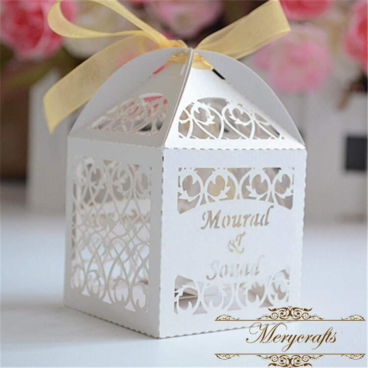 Personalized Wedding Favor Boxes
 White elegant wedding laser cut personalized wedding favor