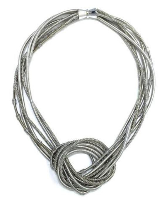 Piano Wire Necklace
 Piano Wire Necklace Silver Mixed Texture Knot