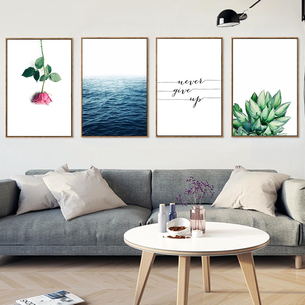 Pictures For Living Room Walls
 Sea Flower Inspirational Quote Canvas Posters Landscape