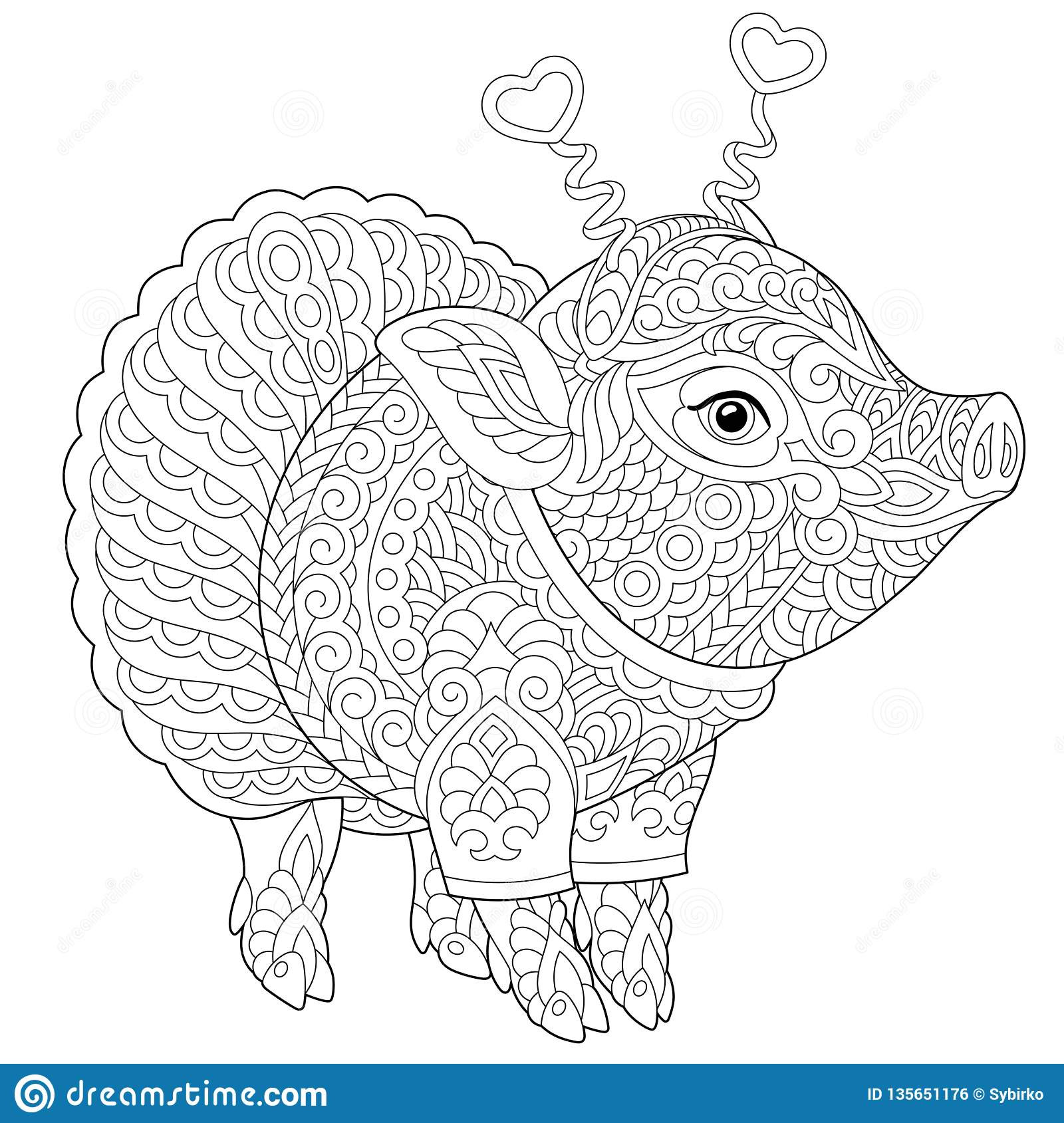Pig Coloring Pages For Adults
 Zentangle Pig Piggy Coloring Page Stock Vector