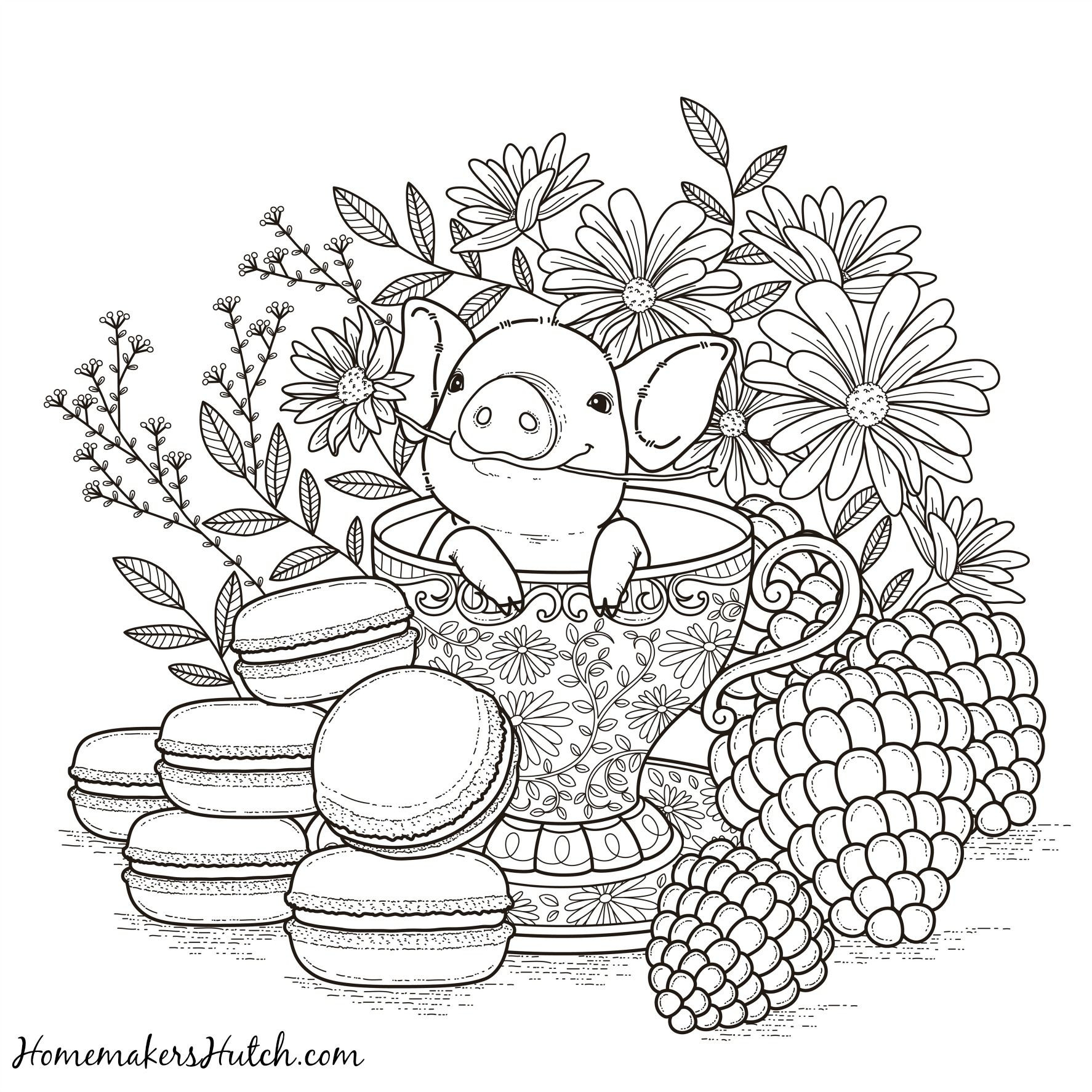 Pig Coloring Pages For Adults
 Pig in a Tea Cup Adult Coloring Page