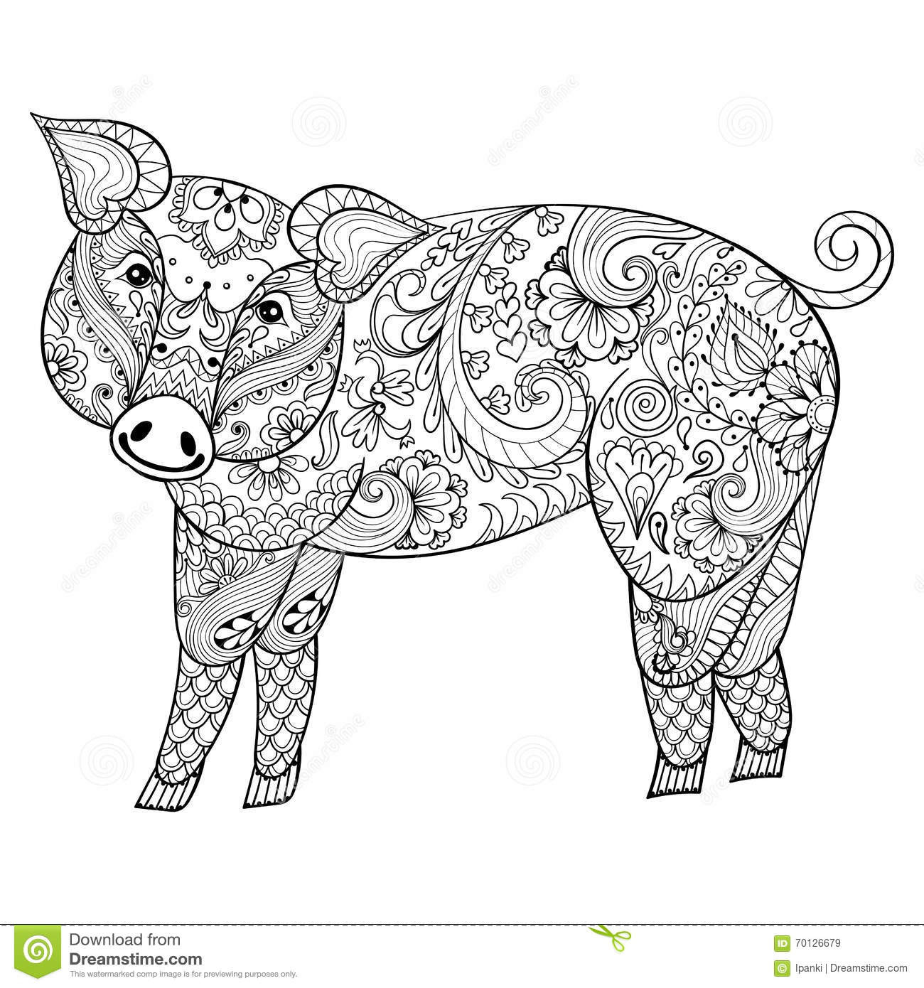 Pig Coloring Pages For Adults
 Vector Pig Zentangle Pig Illustration Swine Print For