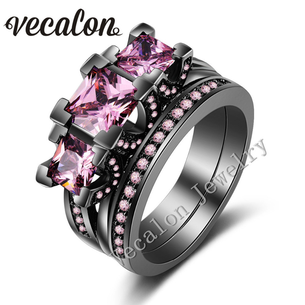 Pink And Black Diamond Wedding Rings
 Aliexpress Buy Vecalon Black Gold Filled Women