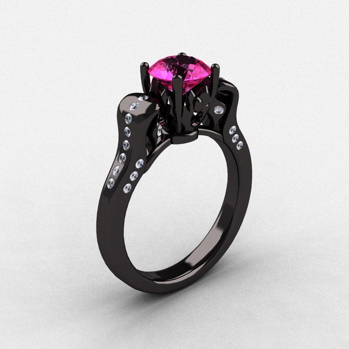 Pink And Black Diamond Wedding Rings
 14K Black Gold Pink Sapphire Diamond Wedding Ring Engagement