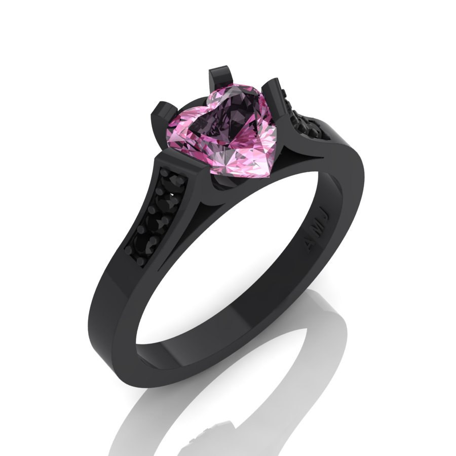 Pink And Black Diamond Wedding Rings
 Gorgeous 14K Black Gold 1 0 Ct Heart Light Pink Sapphire