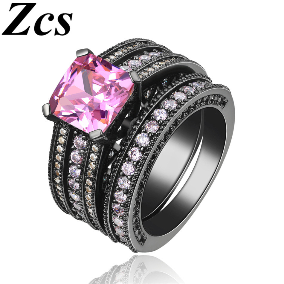 Pink And Black Diamond Wedding Rings
 Zcs Female Ring Black Gold Plated Delicate Pink Simulation