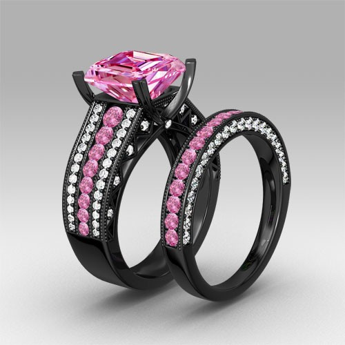 Pink And Black Wedding Ring Sets
 Pink and White Cubic Zirconia Asscher Cut Engagement Ring