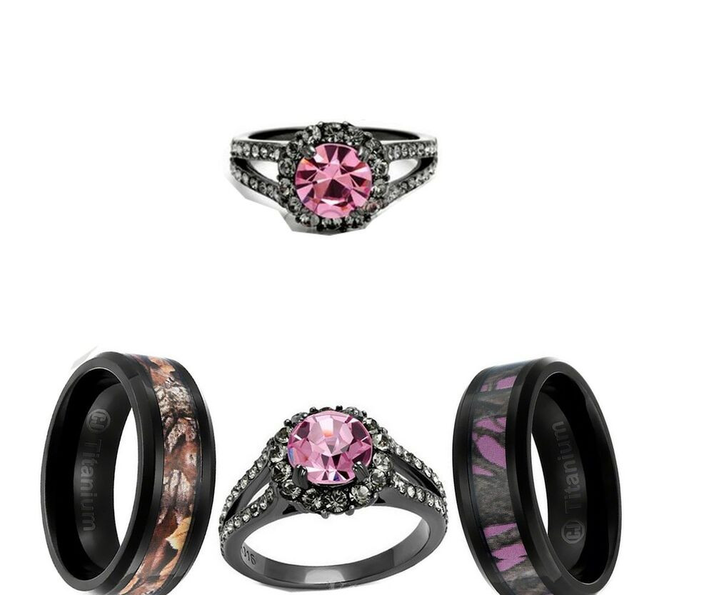 Pink And Black Wedding Ring Sets
 HIS AND HER BLACK RED & PINK TITANIUM CAMO & HER SST