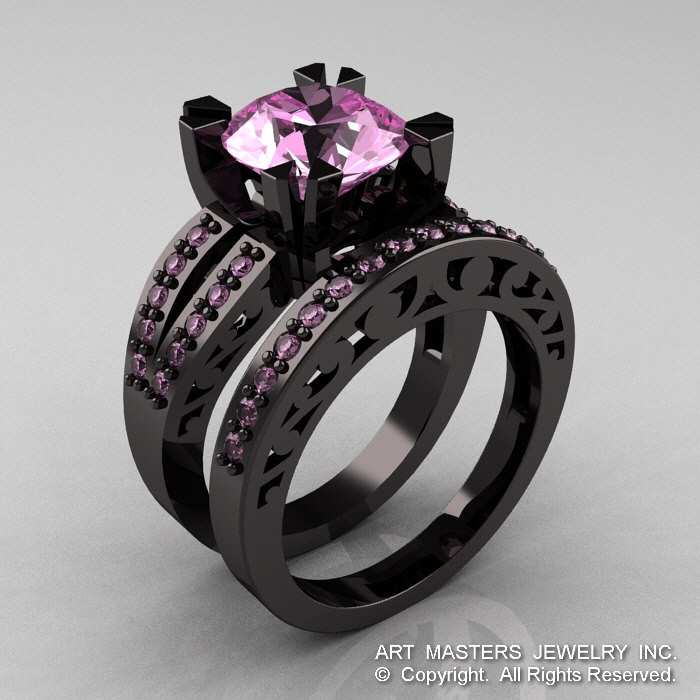 Pink And Black Wedding Ring Sets
 Modern Vintage 14K Black Gold 3 0 Carat Light Pink
