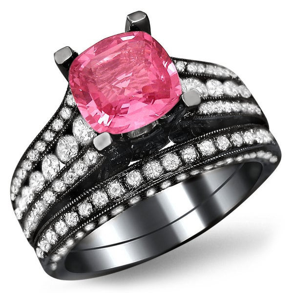 Pink And Black Wedding Ring Sets
 Noori 18k Black Gold 1 7 8ct TDW White Diamond and Cushion