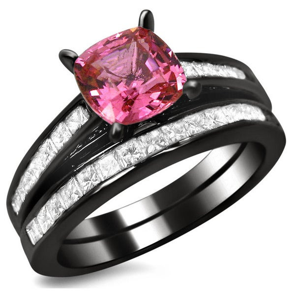 Pink And Black Wedding Ring Sets
 Shop Noori 14k Black Gold 1ct TDW Cushion cut Diamond and