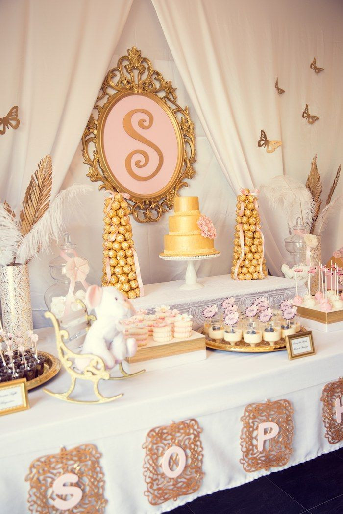 Pink And Gold Baby Shower Decoration Ideas
 Pink and Gold baby shower via Kara s Party Ideas