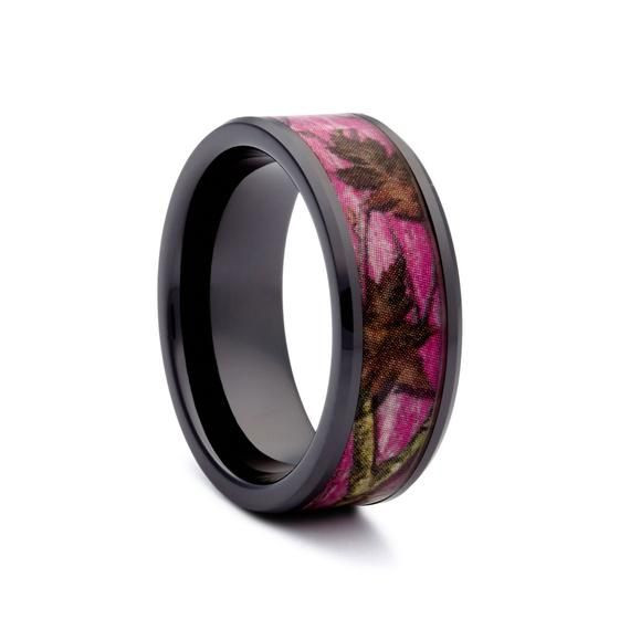 Pink Camo Wedding Rings For Her
 Pink Camo Wedding Rings by ONE CAMO Pink Camo Black Rings