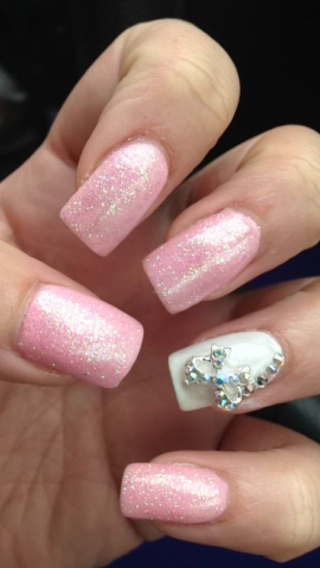 Pink Glitter Nails Acrylic
 Baby pink glitter acrylic nails Nails