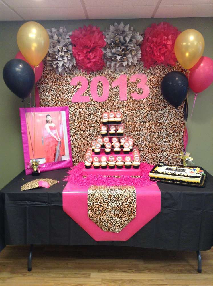 Pink Graduation Party Ideas
 Hot pink gold black and leopard print Graduation End of