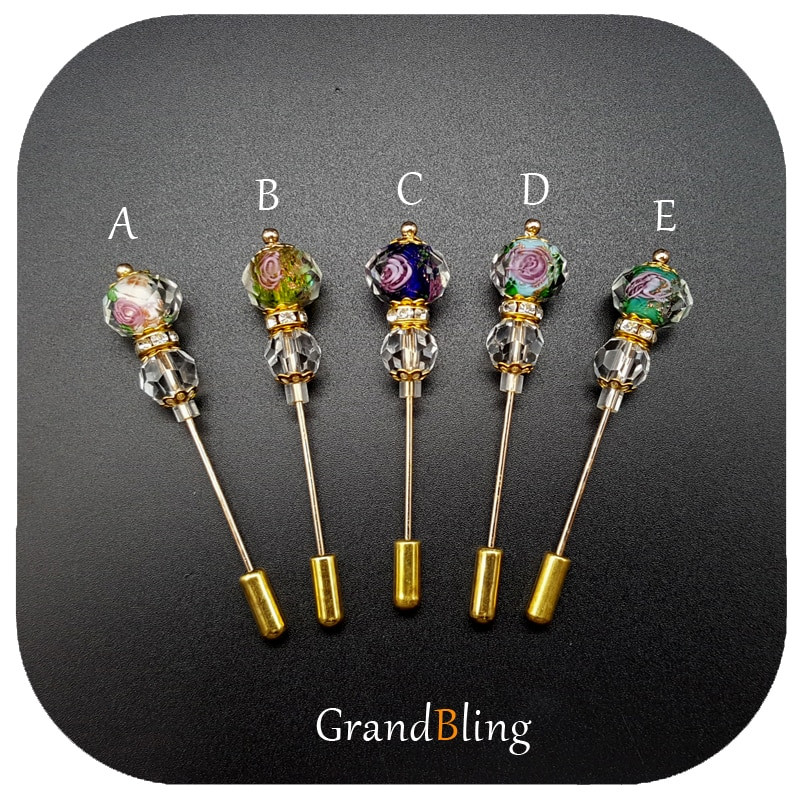 Pins Handmade
 Fancy Beads Long Lapel Pins Handmade Hijab Pins 5 Colors