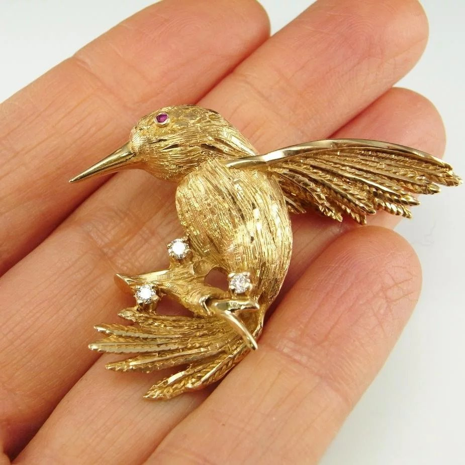 Pins Jewelry Hummingbird Pin 14K Diamond Brooch Ruby Brooch Diamond