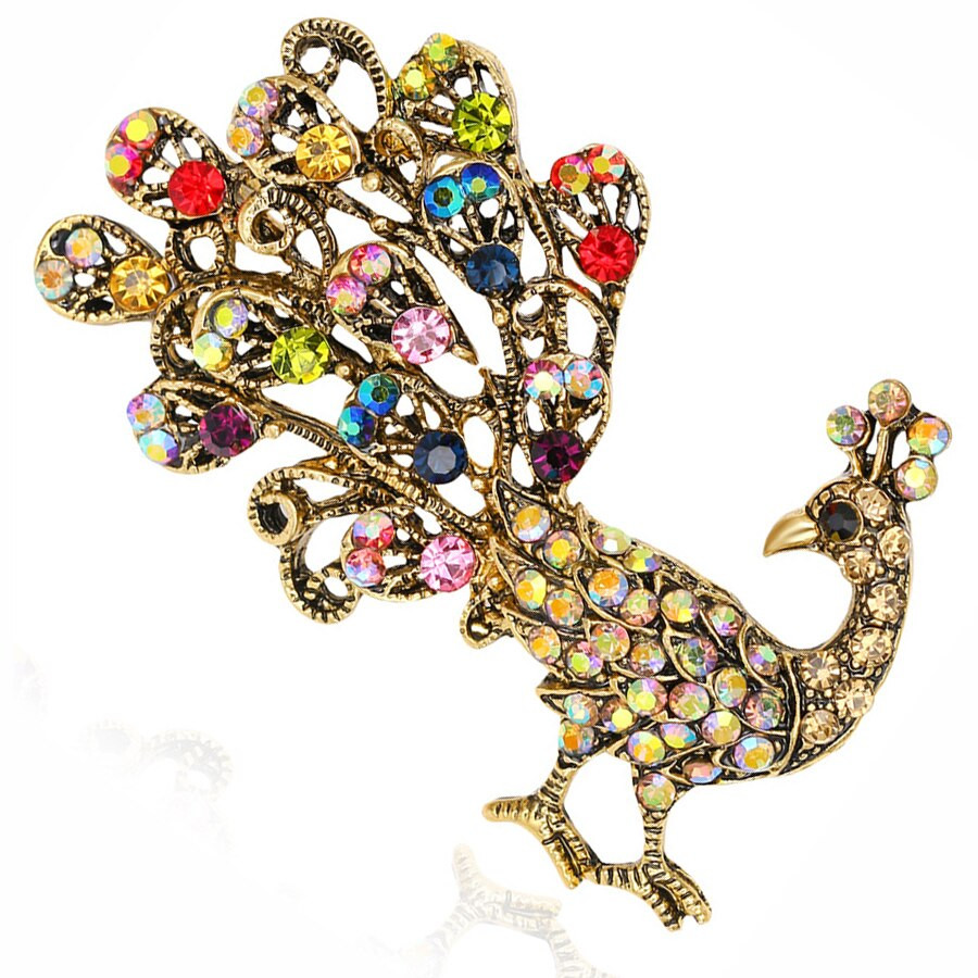 Pins Jewelry High Quality Multicolor Rhinestone Peacock Brooch Animal