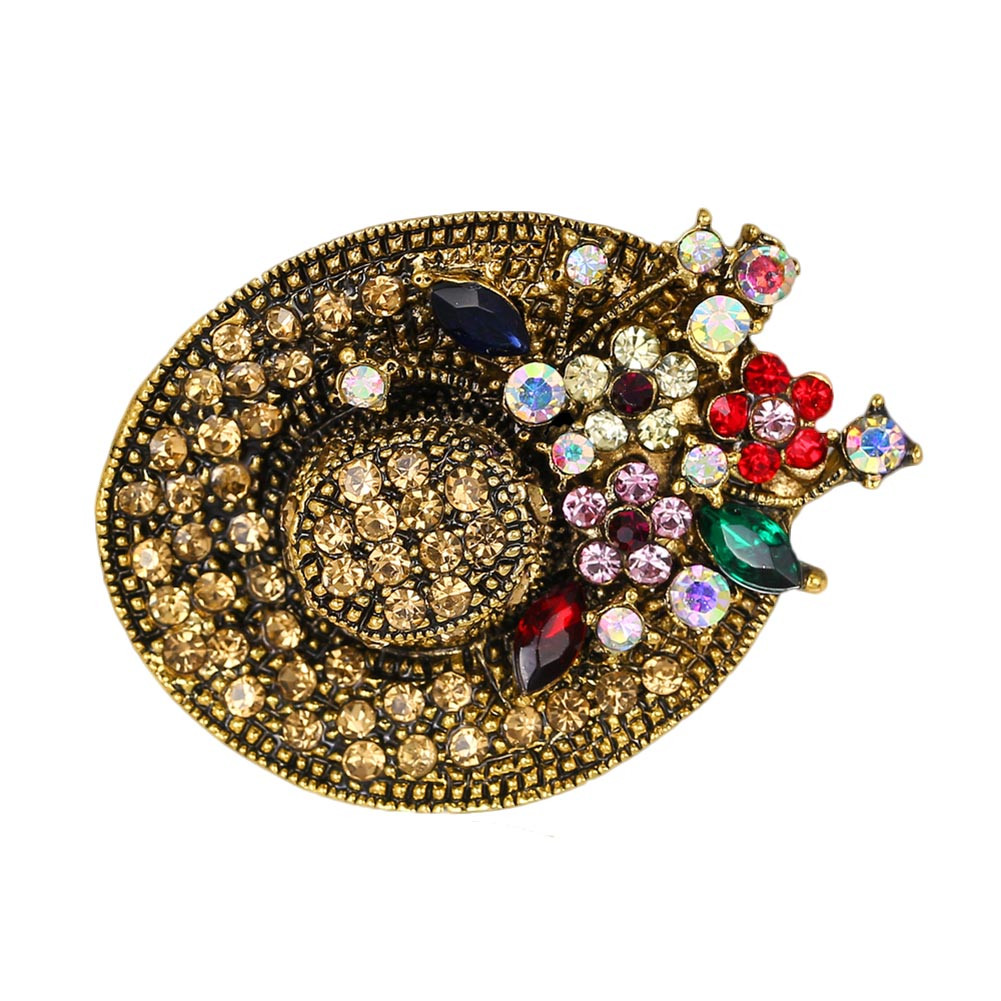 Pins Jewelry Fashion hat shape rhinestone brooch pins vintage flower