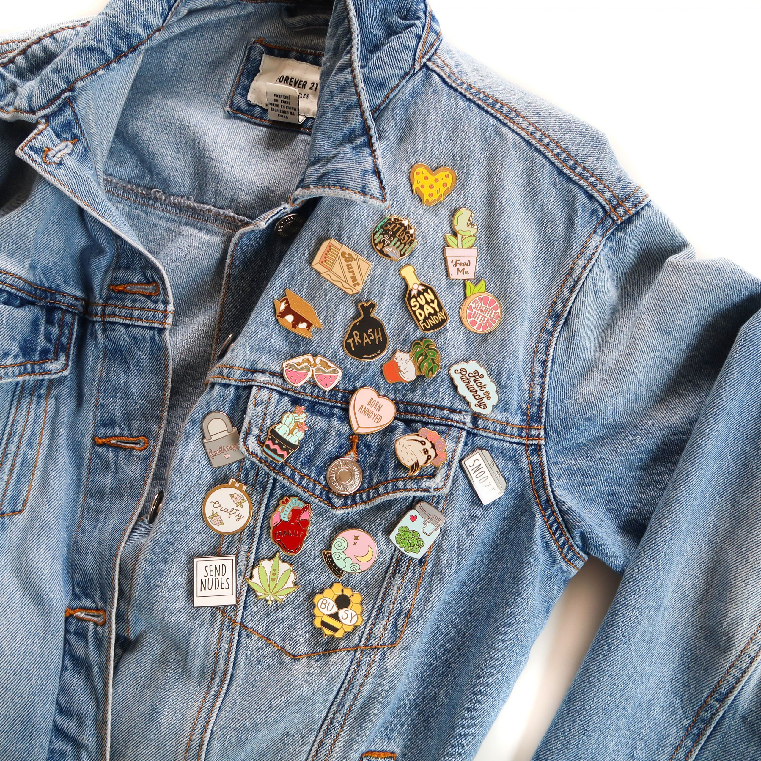 Pins On Denim Jacket
 Enamel Pins styles on jean jacket outfit jeanajacket