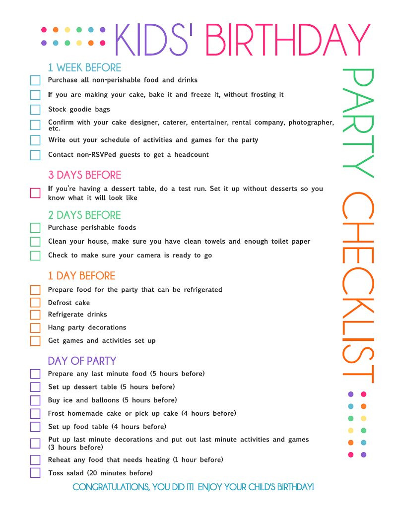 Plan A Birthday Party
 FREE Printable Kids Party Planning Checklist