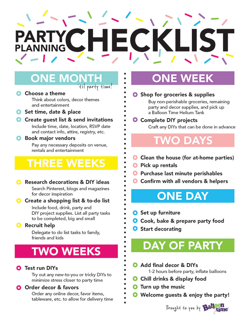 Plan A Birthday Party
 Party Planning Checklist
