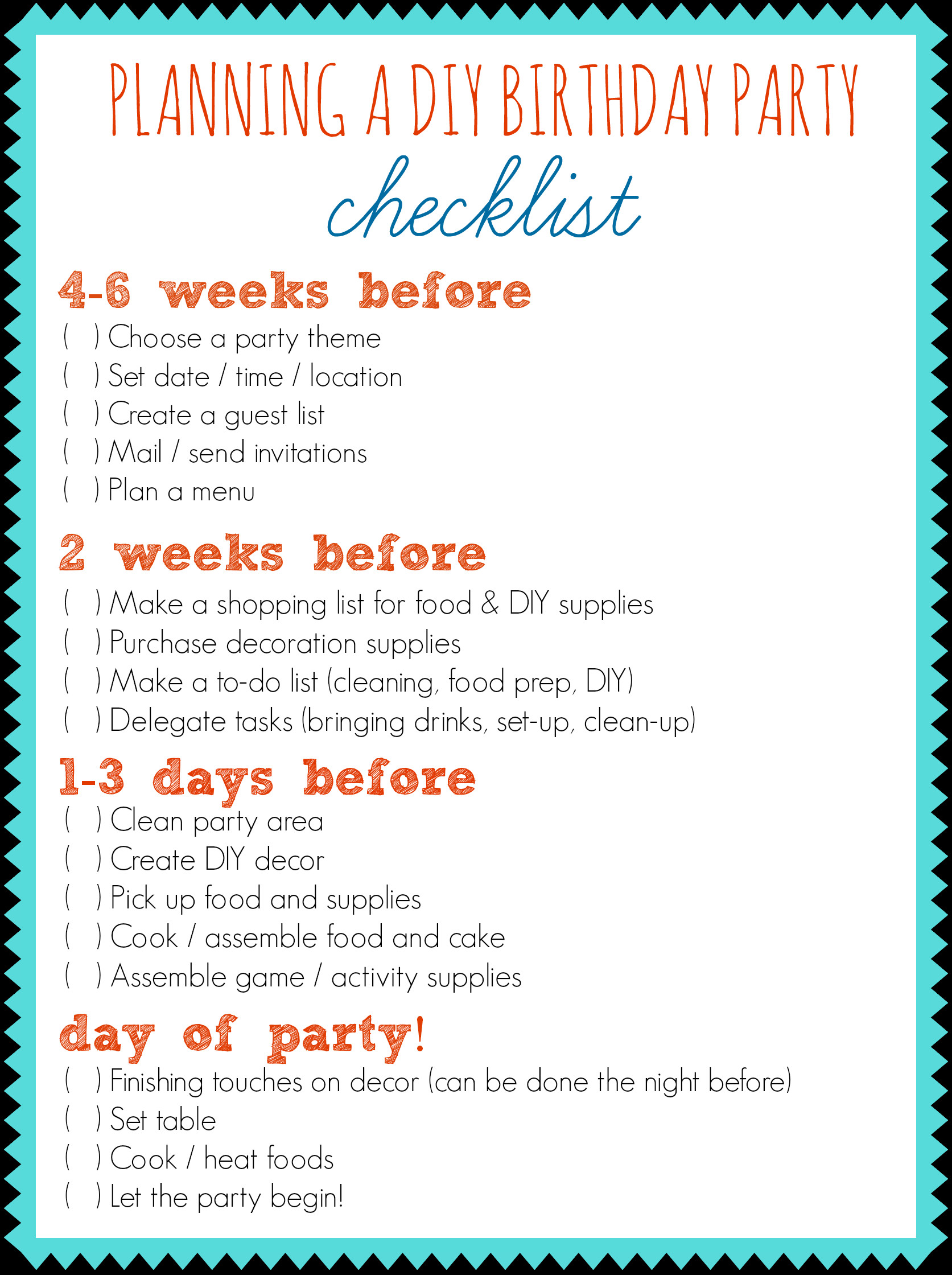 Plan A Birthday Party
 26 Life easing Birthday Party Checklists