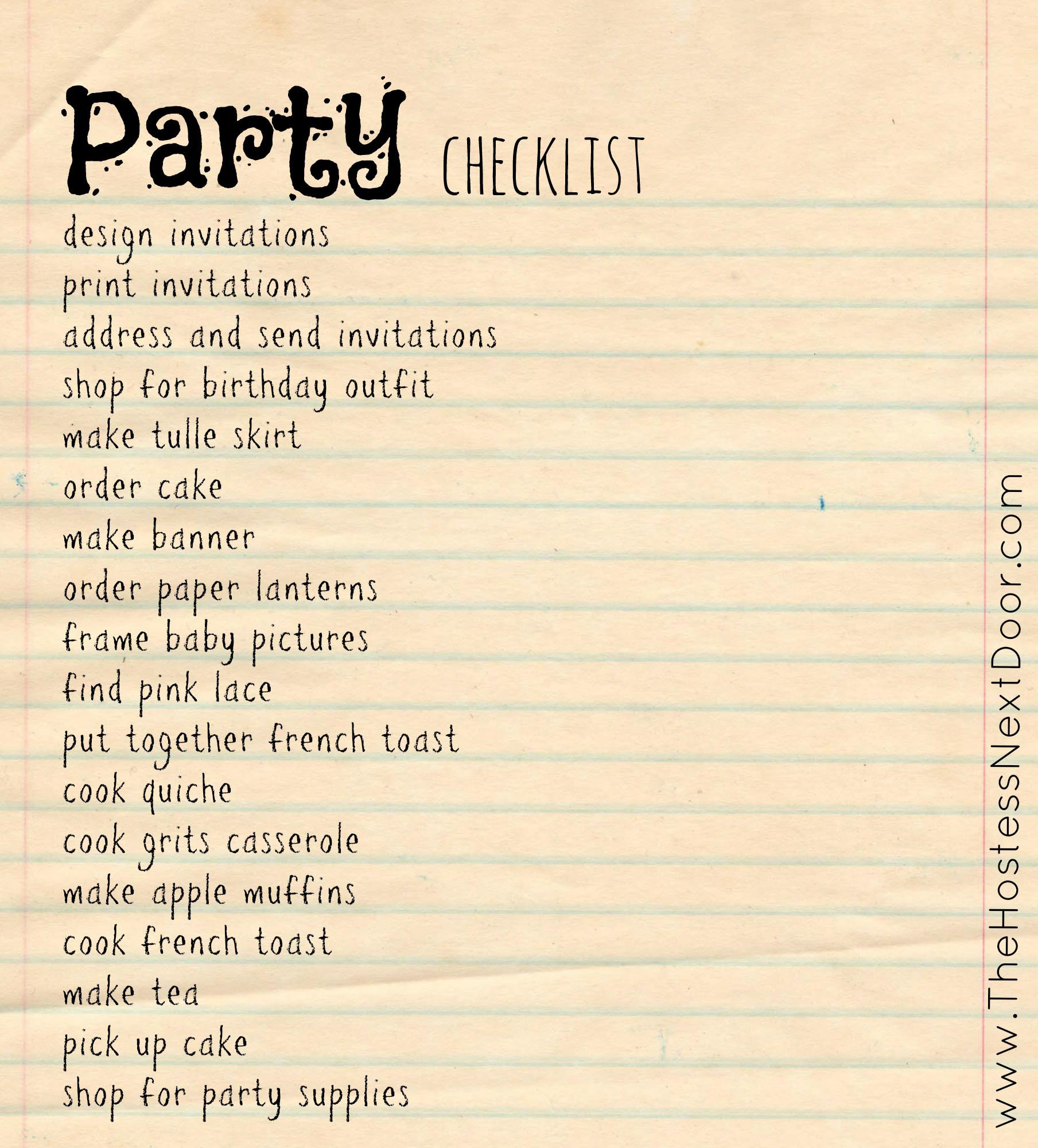 Plan A Birthday Party
 Plan A Birthday Party Checklist