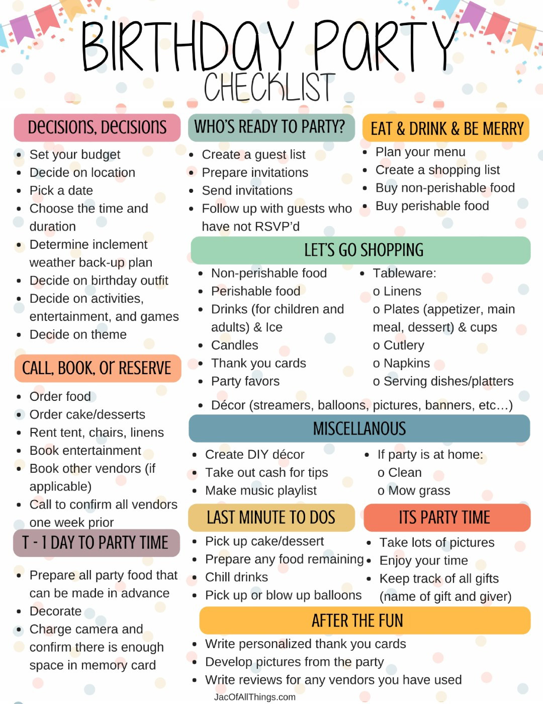 Plan A Birthday Party
 26 Life easing Birthday Party Checklists