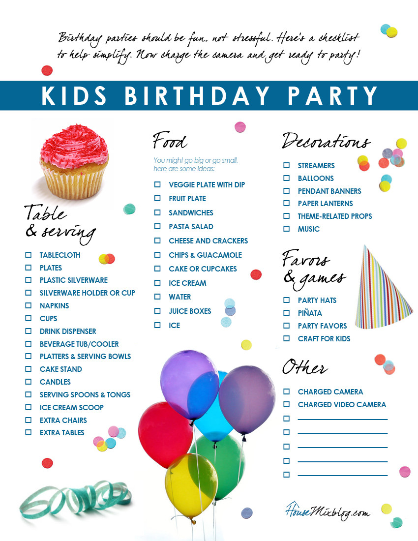Plan A Birthday Party
 Kids birthday party checklist