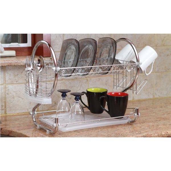 Plated Modern Kitchen
 Shop Modern Kitchen Chrome Plated 2 Tier Dish Drying Rack