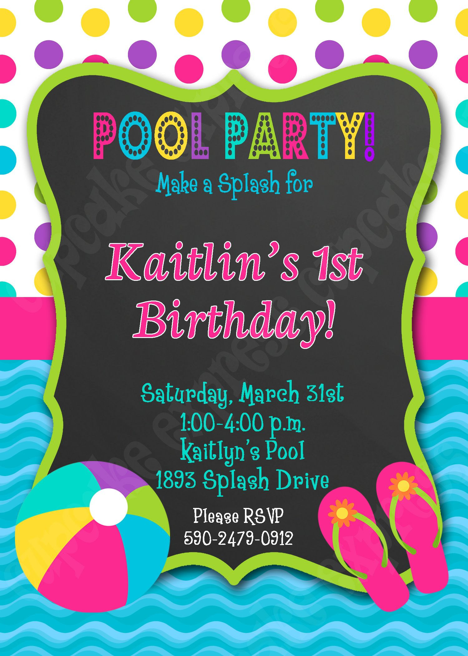 Pool Party Invitations Ideas
 Pool Party Birthday Printable invitation swimming party