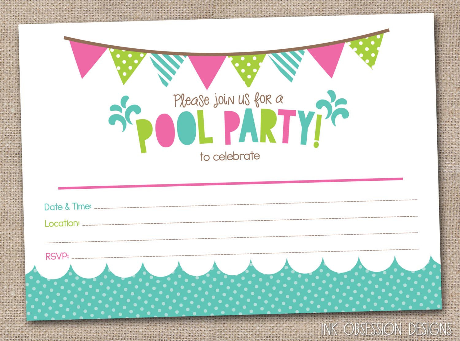 Pool Party Invitations Ideas
 Free Printable Pool Party Birthday Invitations