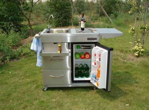 Portable Outdoor Kitchens
 Outdoor Kitchen Cart with Mini Refrigerator and Also
