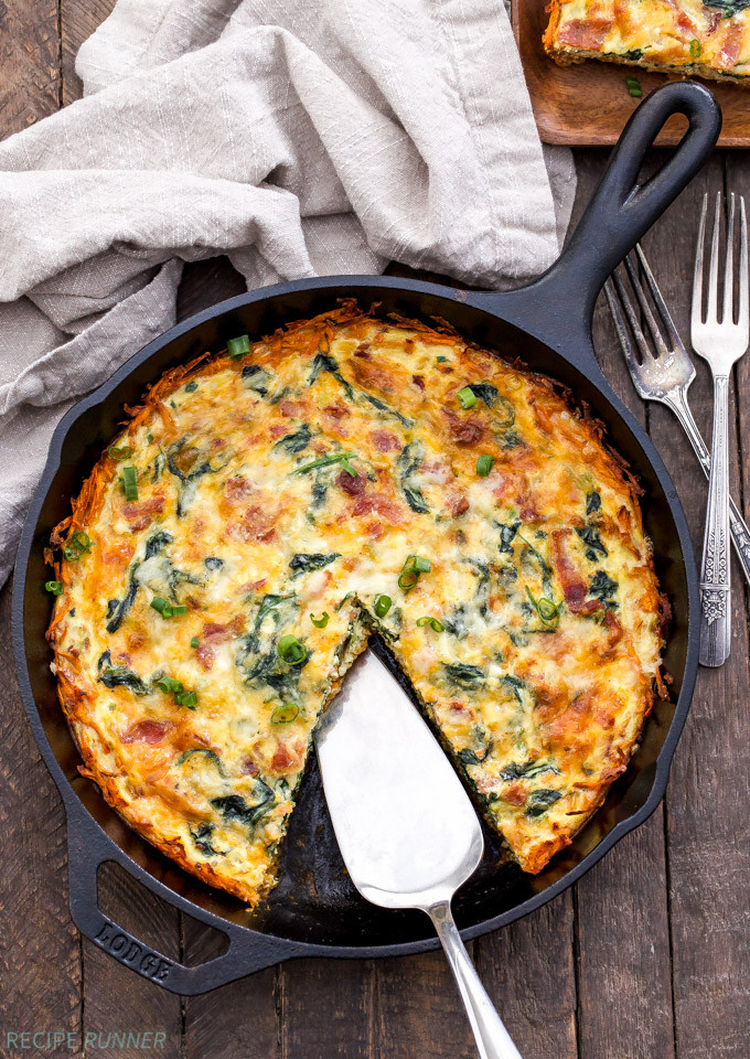 Potato Crust Quiche
 Spinach Bacon Cheese Quiche with Sweet Potato Crust