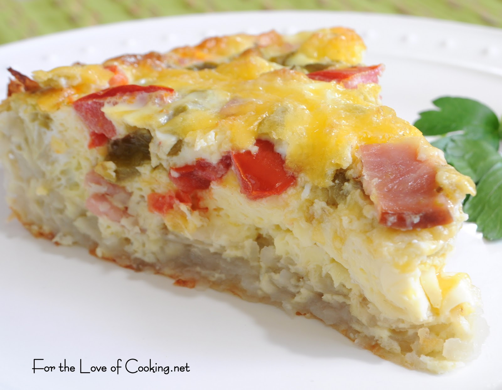 Potato Crust Quiche
 Canadian Bacon Green Chile & Cheddar Quiche with a