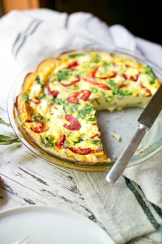 Potato Crust Quiche
 Potato Crusted Quiche with Red Peppers Spinach and Feta