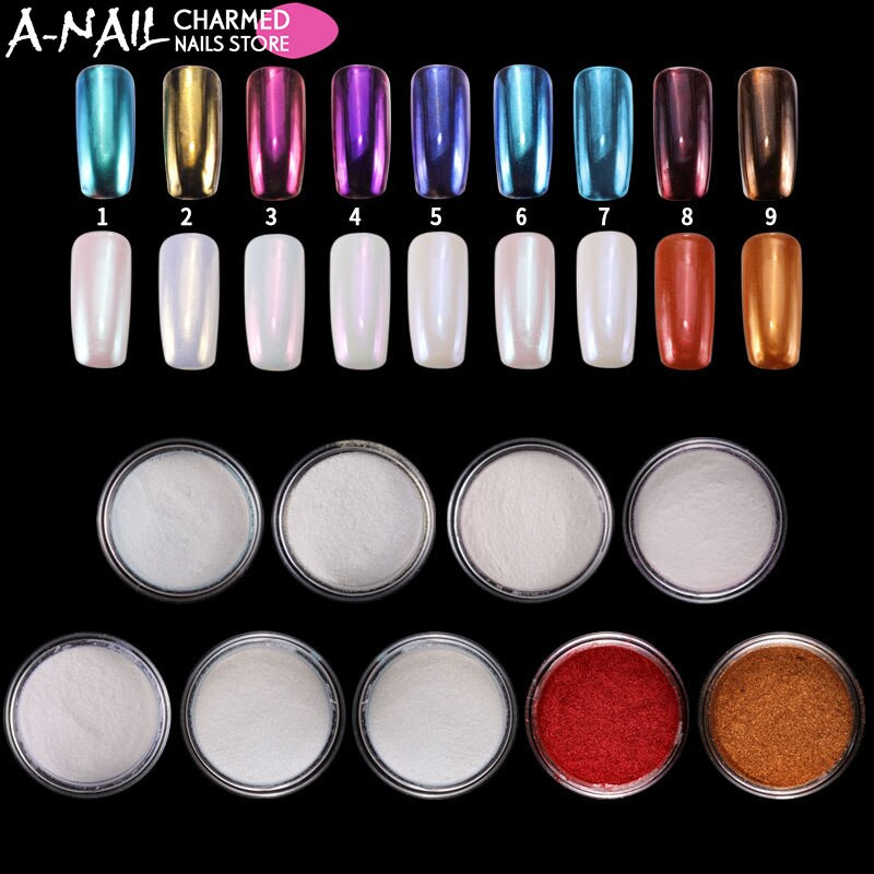 Powder Gel Nail Colors
 9 colors set Mirror Chrome Nail Glitter Powder dust UV Gel