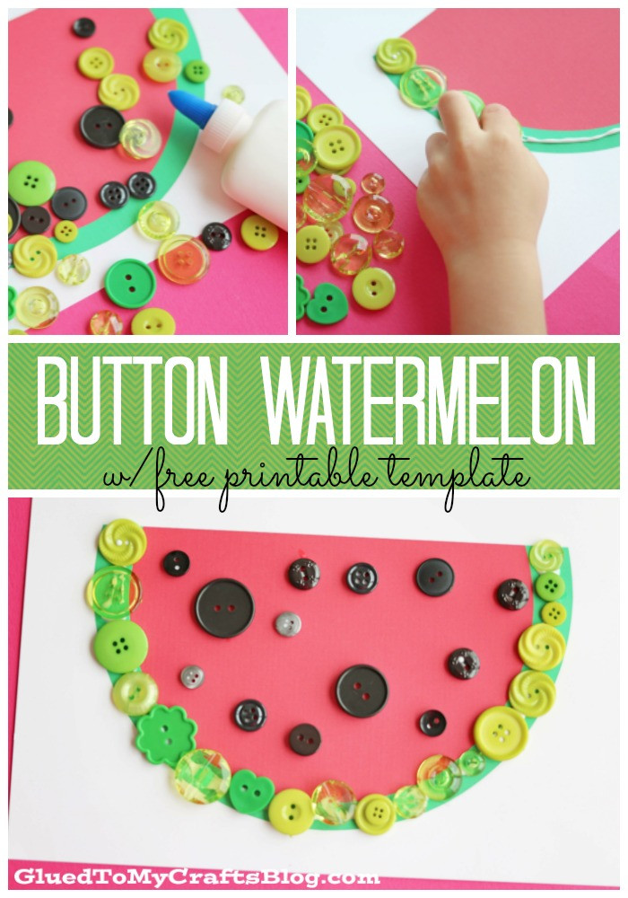 Preschool Summer Craft
 Button Watermelon Kid Craft w free printable Glued To