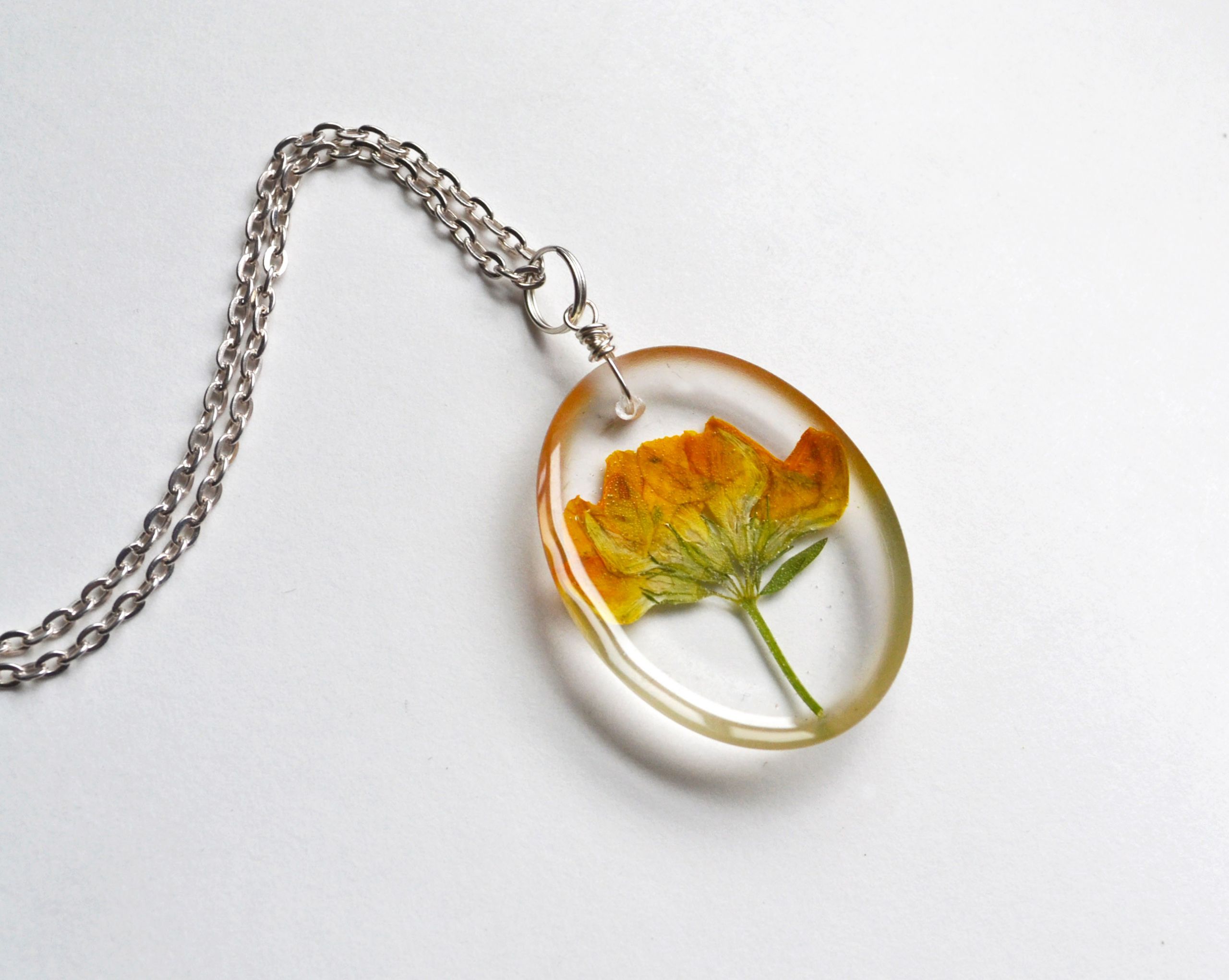Pressed Flower Necklace
 Pressed Flower Necklace Real Flowers in Clear Resin Yellow