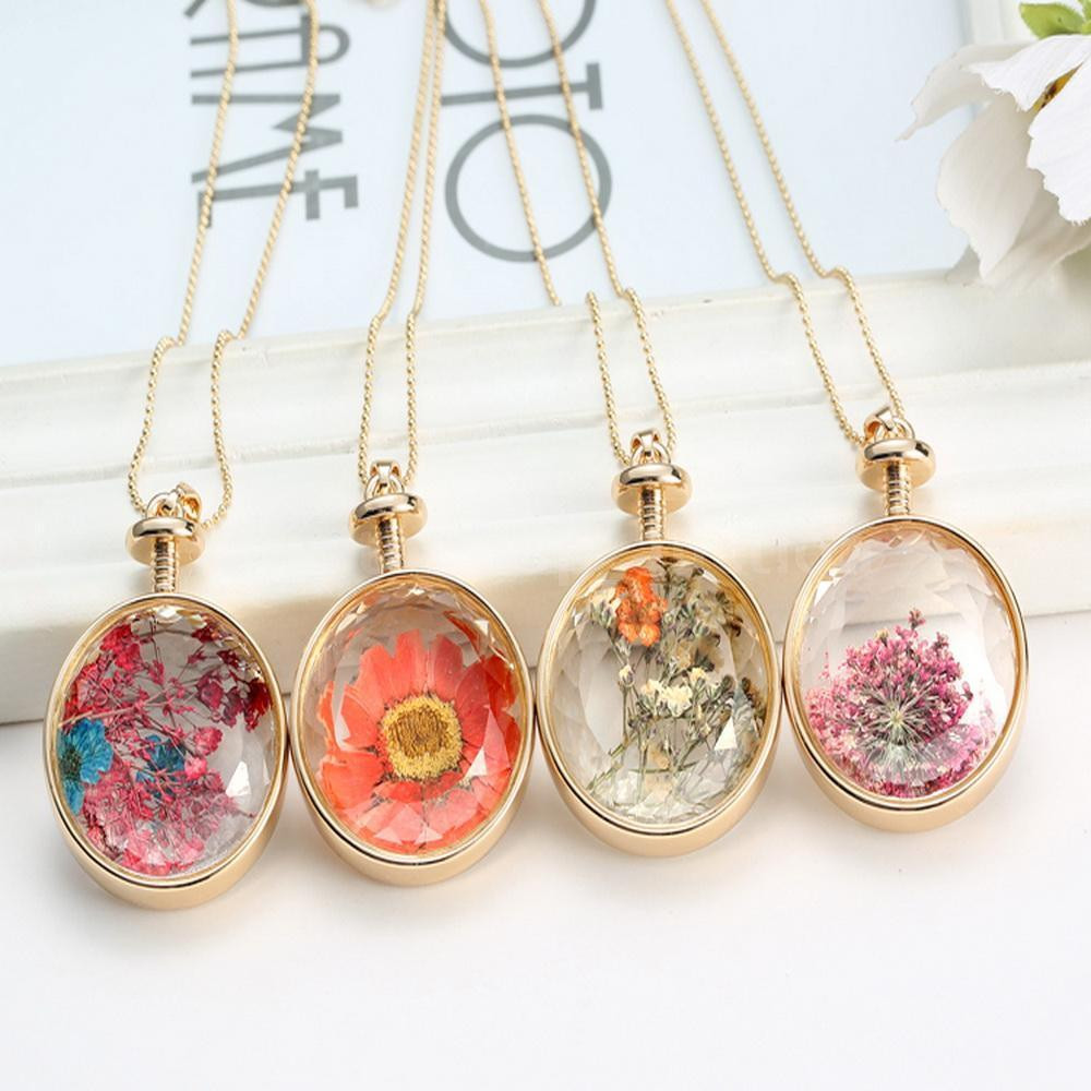 Pressed Flower Necklace
 Natural Dried Flowers Locket Pressed Plant Round Pendant