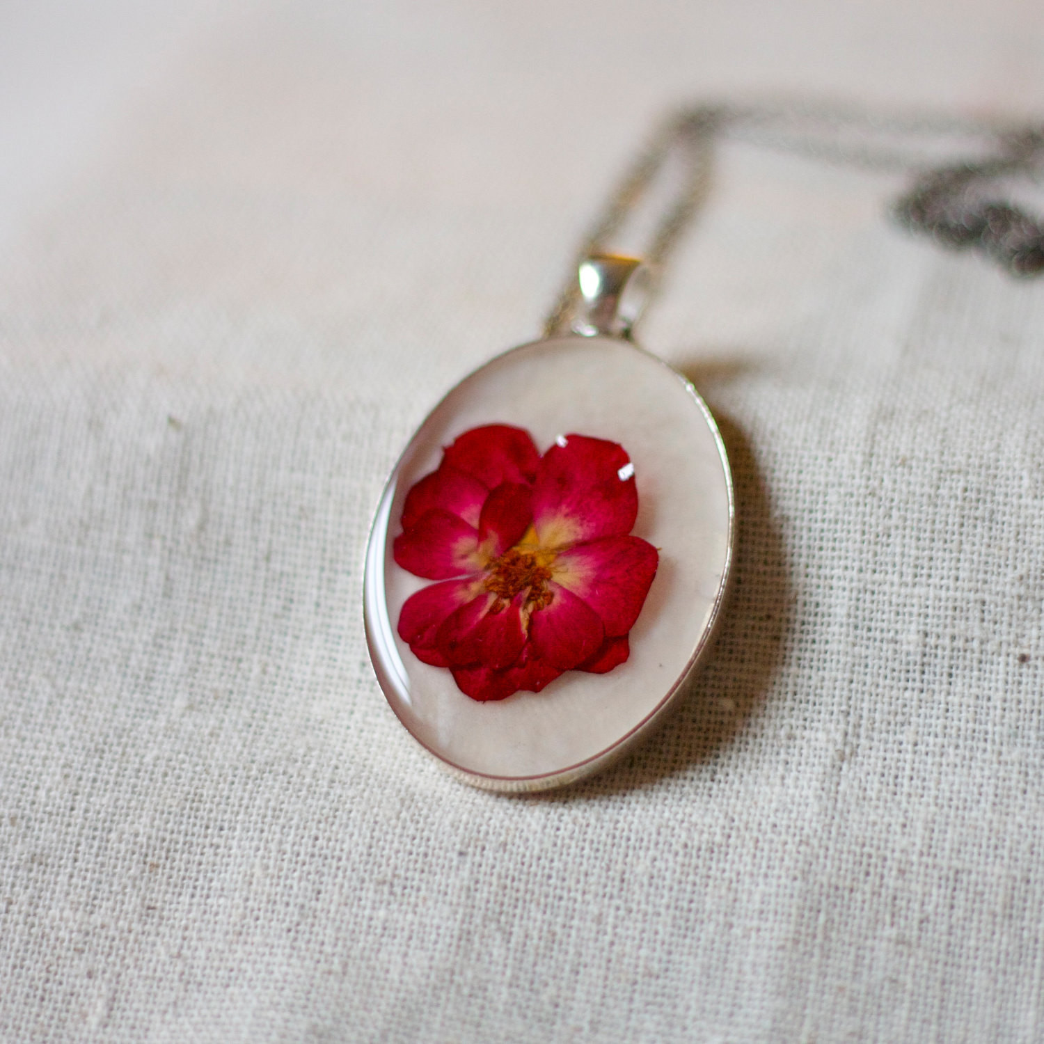 Pressed Flower Necklace
 pressed flower necklace red rose petals winter by