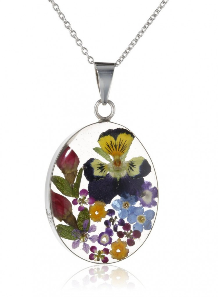 Pressed Flower Necklace
 Sterling Silver Pressed Flower Oval Pendant Necklace