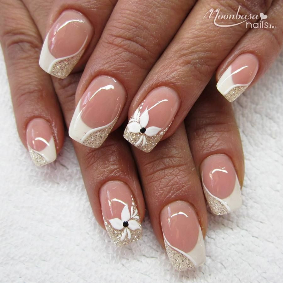 Pretty French Tip Nails
 Beautiful French tips nails with white and gold in 2019