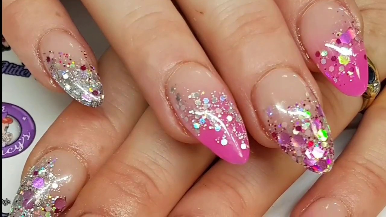 Pretty Glitter Nails
 Pretty in pink Acrylic Nails Glitter nails