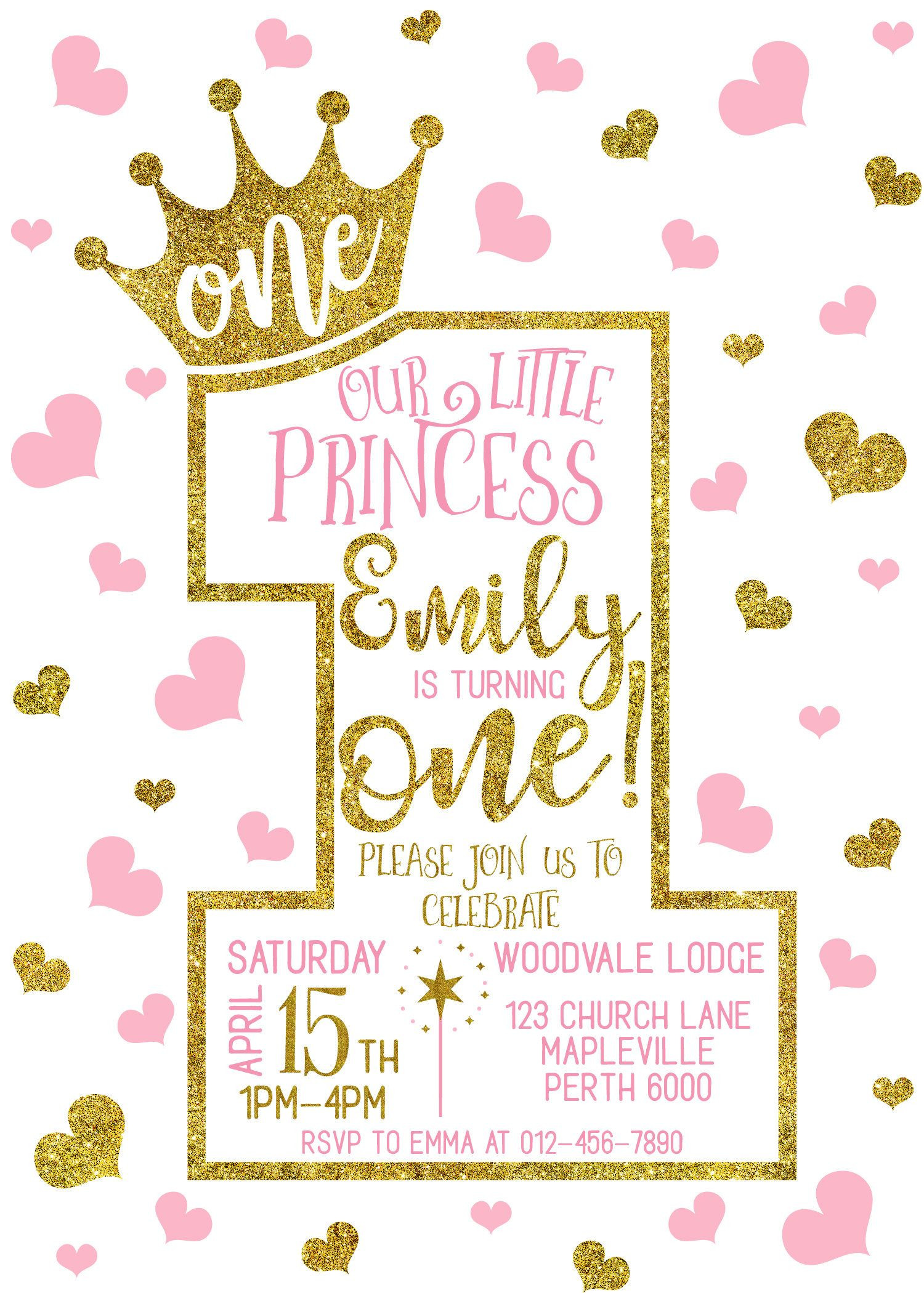 Princess 1st Birthday Invitations
 1st Birthday invitation First Princess Birthday