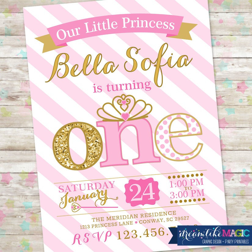 Princess 1st Birthday Invitations
 Princess Birthday Invitation 1st Birthday Party Invite Pink