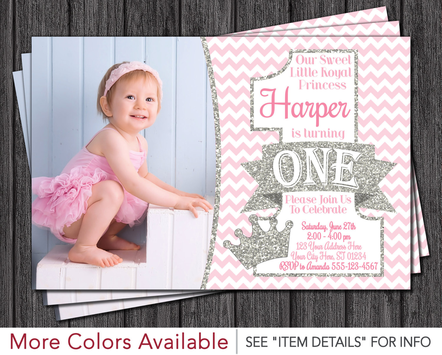 Princess 1st Birthday Invitations
 Princess First Birthday Invitation Pink and Silver 1st