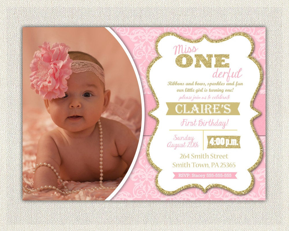 Princess 1st Birthday Invitations
 First Birthday Invitation damask Princess Invitations Pink and